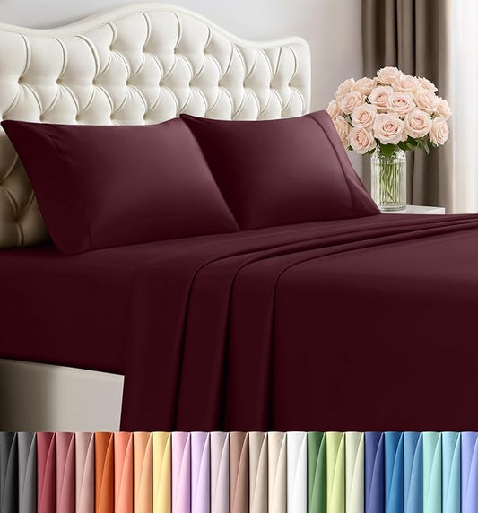 Utopia Bedding Full Size Sheet Set – 4 Piece Bed Sheets, Soft and Breathable Microfiber, Includes 1 Fitted Sheet, 1 Flat Sheet and 2 Pillowcases – Oeko Tex (Burgundy)