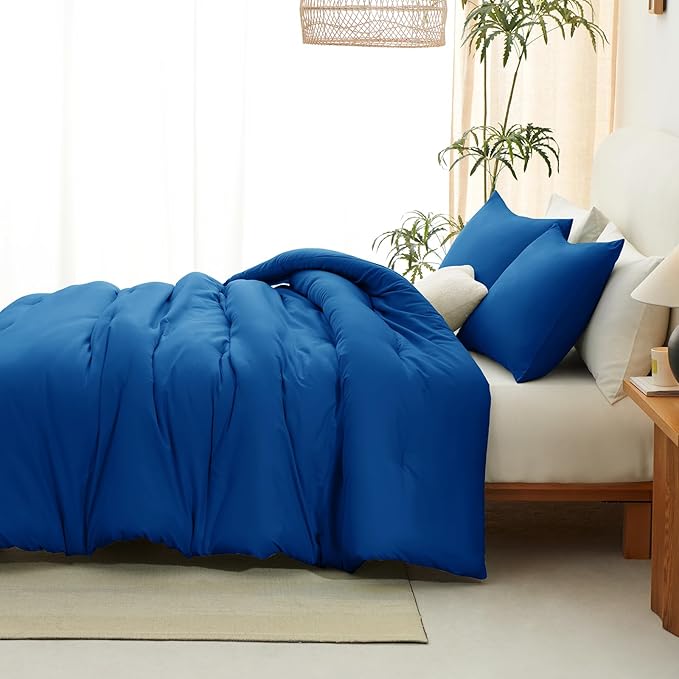 CozyLux Full Size Comforter Set Classic Blue, 3 Pieces Solid Breathable Quilted Bedding Sets, Luxury Lightweight Soft Bed Set with Down Alternative Comforter and 2 Pillowcases for All Seasons