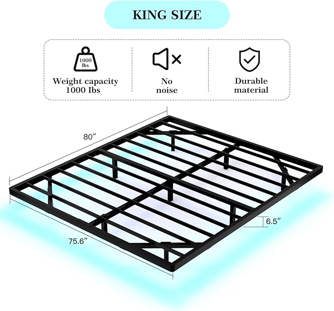 Awesofurni Floating Bed Frame King Size, King Bed Frame with Smart LED Lights, Heavy Duty Modern Metal Platform Bed No Box Spring Needed - Easy Assembly and Noise Free