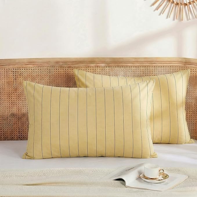 Merryword Yellow Striped Pillowcases, 100% Cotton Pillow Cases, King Size Pillowcases, Soft Breathable Pinstripe Pillow Covers, Set of 2