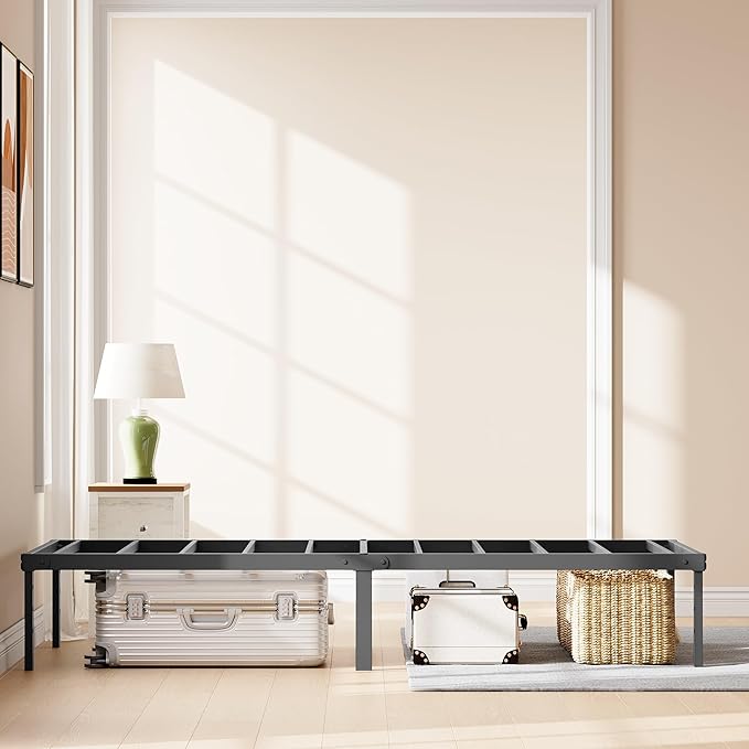 18 Inch Twin Size Metal Bed Frame, Heavy Duty Mattress Foundation with Storage Space, Sturdy Steel Slats, Easy Assembly, No Box Spring Needed, Black