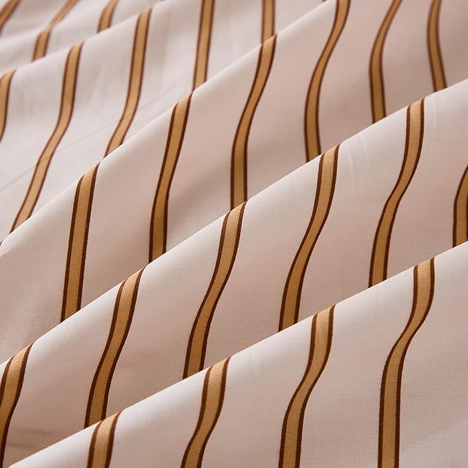 Merryword 100% Cotton Pillow Cases, Standard Size Pillowcases, Beige and Terracotta Striped Pillowcases, Soft Breathable Engineered Stripes Pillow Covers, Set of 2