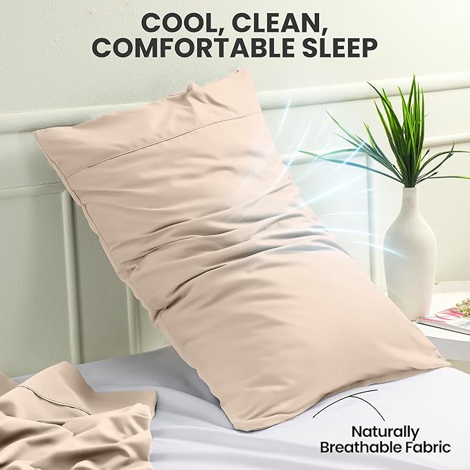 Utopia Bedding King Pillow Cases - 2 Pack - Envelope Closure - Soft Brushed Microfiber Fabric - Shrinkage and Fade Resistant Pillow Covers King Size 20 X 40 Inches (King, Beige)