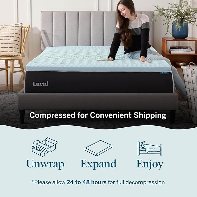 LUCID 2 Inch Gel Memory Foam Mattress Topper, Full size – 5 Zones – Cooling Gel Infusion – CertiPur Certified Foam