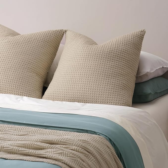 PHF Ultra Soft Waffle Weave Euro Shams Pillow Covers, No Filling, 2 Pack 26" x 26" Bed Cushion Covers, Breathable & Skin-Friendly Bed Pillow Shams for Stylish Home Decor, Khaki