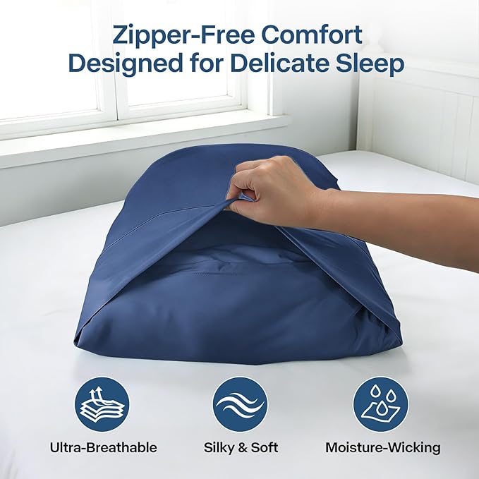 Premium Cooling Pillowcases Standard Size Set of 2 for Hot Sleeper&Night Sweats Beauty Sleep Reduce Wrinkles&Frizz Softer Than Silk PillowCover Oeko-TEX Certified RoyalBlue Breathable