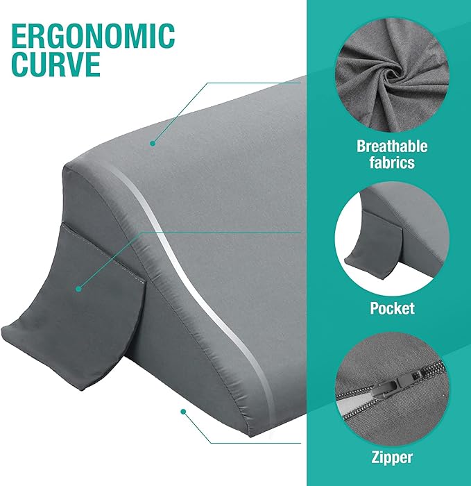Vekkia King Bed Wedge Pillow for Headboard Gap/Bed Mattress Gap Filler Wedge,Bed Gap Filler Close Gap (0-6"),Stop Pillow Falling Down-Gray(76"x10"x6")