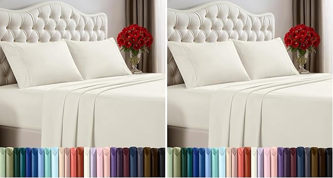 Utopia Bedding Queen Size Sheet Set – 4 Piece Bed Sheets, Soft and Breathable Microfiber, Includes 1 Fitted Sheet, 1 Flat Sheet and 2 Pillowcases – Oeko-Tex - (Ivory) (Pack of 2)