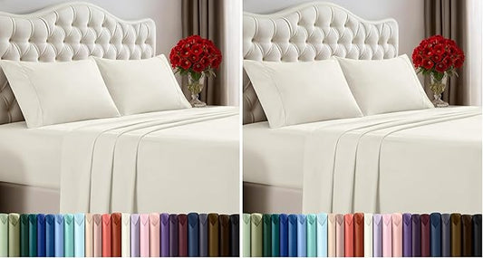Utopia Bedding Queen Size Sheet Set – 4 Piece Bed Sheets, Soft and Breathable Microfiber, Includes 1 Fitted Sheet, 1 Flat Sheet and 2 Pillowcases – Oeko-Tex - (Ivory) (Pack of 2)