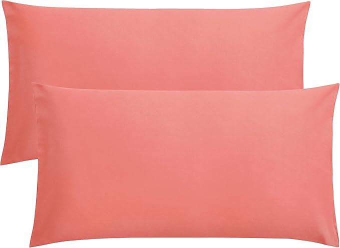 FLXXIE King Pillow Cases Set of 2, Soft Microfiber Pillow Covers with Envelope Closure, Wrinkle, Fade and Stain Resistant Pillowcases, 20x36, Coral