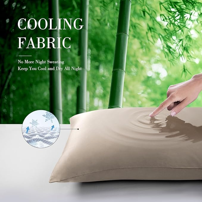 WishSmile Cooling Queen Pillow Cases Set of 2 Breathable Cool Silky Soft Rayon Derived from Bamboo Fabric, Moisture Wicking for Hot Sleepers,Hair and Skin Friendly,Taupe,2 Pack,20x30IN