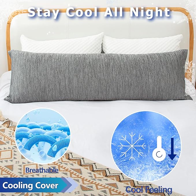 1 MIDDLE ONE Body Pillow, Cooling Memory Foam Body Pillows for Adults Sleeping, Long Pillow for Bed, Big Large Firm Full Body Pillow for Side Sleeper, 20x54 Inch, Cooling Grey