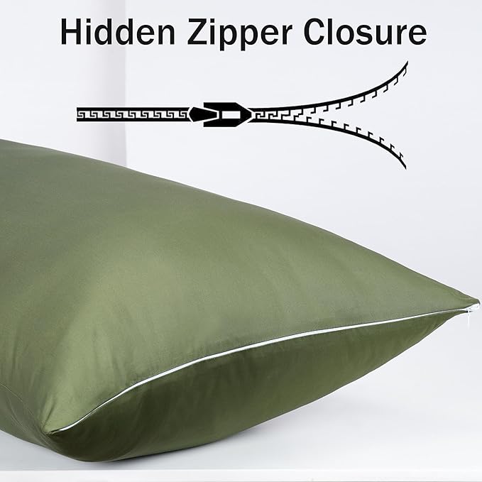 100% Cotton Body Pillow Case Cover with Zipper, Wrinkle-Free, Super Soft Pillowcase, Breathable Long Pillow Protector, 21" x 54", Green