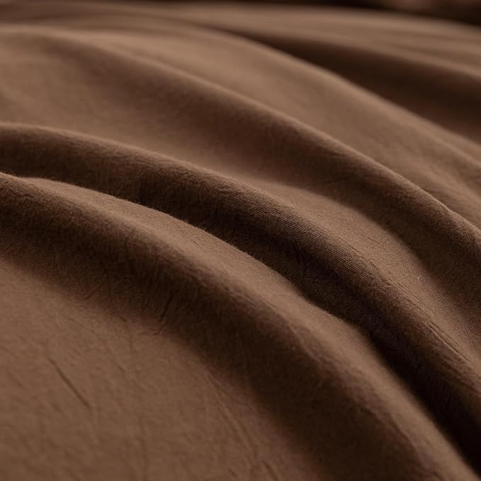 BESTOUCH Duvet Cover Set 100% Washed Cotton Linen Feel Super Soft Comfortable Chic Lightweight 3 PCs Home Bedding Set Solid Cocoa Brown Alaska King