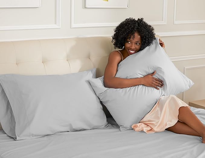 Sunflower Queen Pillowcases Set of 2, 100% Cotton Queen Pillow Cases 2, 20×30 inches Ash, Soft and Breathable