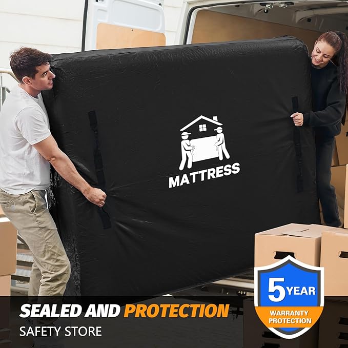 Mattress Bags for Moving, BETU Mattress Protector Waterproof Mattress Cover Crib Size Storage Bags with 8 Heavy-Duty Handles and Zipper for Bed Extra Thick Large Reusable (52"x28"x6.5" Black)