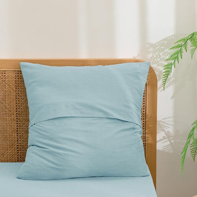 BESTOUCH 100% Washed Cotton Pillowcase for Hair and Skin Linen Feel Soft Comfortable Breathable 2 Set Pillow Case with Envelope Closure Solid Hushed Green Euro 26x26 Inches