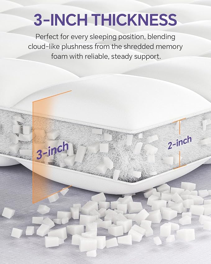 ChiXpace Dual Layer 5 Inch Memory Foam Mattress Topper Queen - 3 Inch Pillow Top Mattress Pad and 2 Inch Gel Memory Foam, 7-Zone Egg Crate Mattress Topper