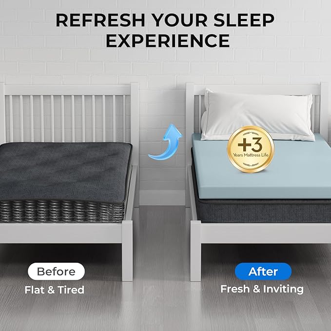 OhGeni 2 Inch Twin XL Memory Foam Mattress Topper Pad with Cover, Soft Bed Cover with Anti-Slip Base, Enhanced with Cooling Gel，Removable & Washable，College Dorm Room Essential