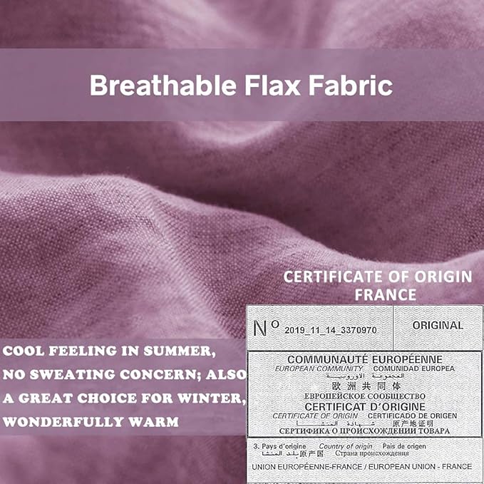 Simple&Opulence 100% Linen Duvet Cover Set with Embroidery Border Washed - 3 Pieces (1 Duvet Cover with 2 Pillow Shams) with Button Closure Soft Breathable Farmhouse - Purple, Queen Size