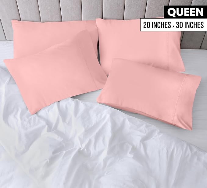 Utopia Bedding Queen Pillow Cases - 4 Pack - Envelope Closure - Soft Brushed Microfiber Fabric - Shrinkage and Fade Resistant Pillow Covers Queen Size 20 X 30 Inches (Queen, Pink)
