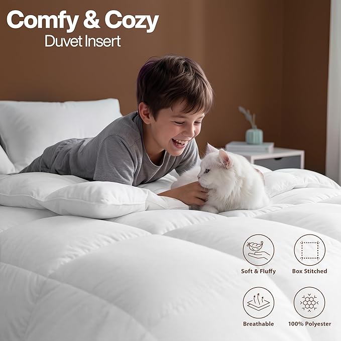 Utopia Bedding King Comforter Duvet Insert, Quilted White Comforter with Corner Tabs, Box Stitched Down Alternative Comforters King Size 90 x 102 inches