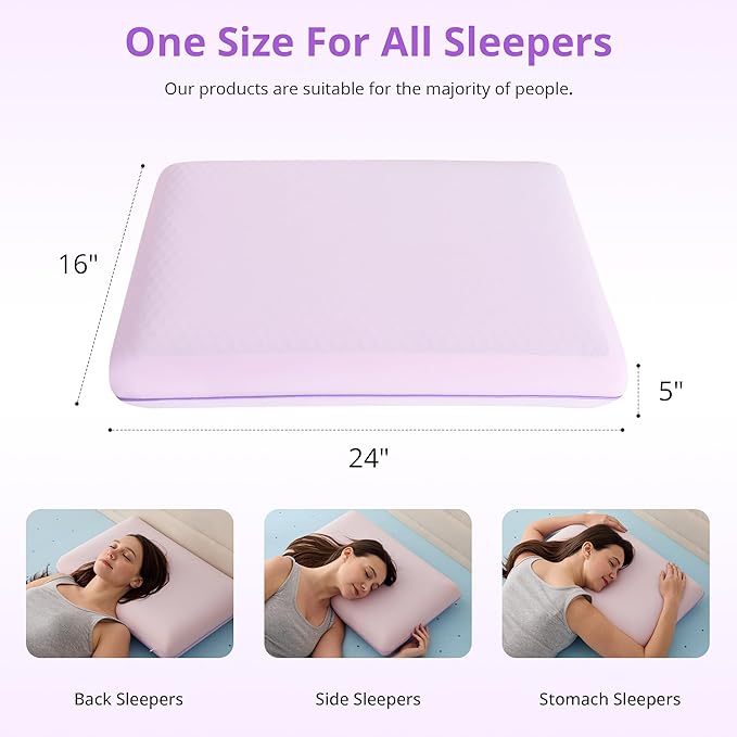 Gelsea Cooling Gel Memory Foam Pillow - Reversible Design, Neck Support for Side, Back, Stomach Sleepers, Standard Size, Removable & Machine Washable Cover, Pressure Relief for Hot Sleepers, Purple