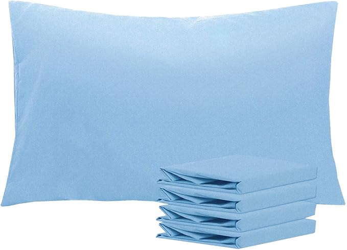 NTBAY Queen Pillowcase Set - 4 Pack Brushed Microfiber 20x30 Pillowcases - Soft, Wrinkle-Free, Fade-Resistant, Stain-Resistant, Sky Blue Pillowcases with Envelope Closure - 20x30 Inches, Sky Blue