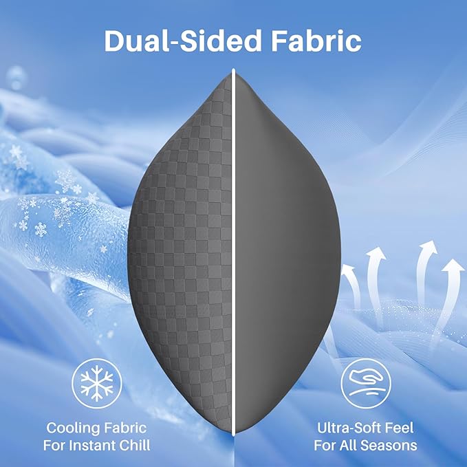 YZ HOME Cooling Body Pillow for Adults- Pillow Insert with Shredded Blue Memory Foam, Soft Support for Side Sleepper, Pregnant Women, Back Pain Relief, Washable Pillowcase (20x54 Inch, Grey)