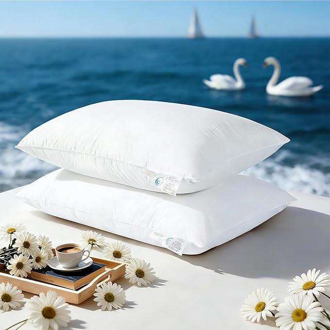 Luxury Goose Feather Down Pillow, 3-Chamber 5 Star Hotel Pillow for Deep Sleep, Soft Bed Pillows for Neck Pain Relief, Perfect for Side, Back Sleepers, 100% Cotton Shell (2 Pack,King(20"x36"))