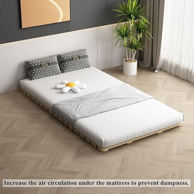 Breathable Moisture-Proof Bed Plate, Guest Tatami Mat,Wood Roll-Type Slatted Bed Japanese Floor Futon Mattress, Floor Sleep Bedding (Full)