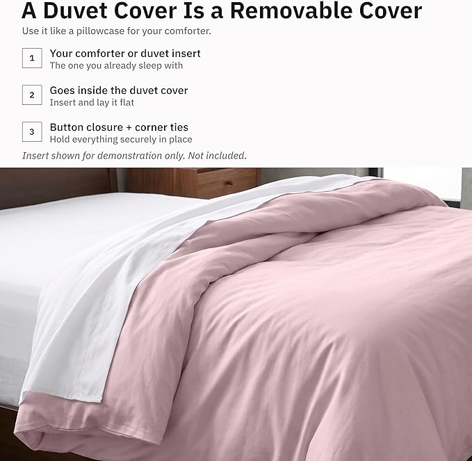 King Duvet Cover Only - Premium 400 Thread Count, Natural 100% Cotton Comforter Cover King Size, Soft Sateen Weave, Button Closure and Corner Ties - Pink