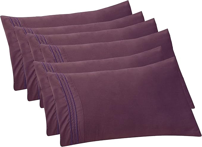 Elegant Comfort 6-PACK Solid Pillowcases 1500 Premium Hotel Quality Microfiber - Smooth Weave, Wrinkle and Stain Resistant, Easy Slip-On, 6-Piece Set, King Pillowcase, Purple
