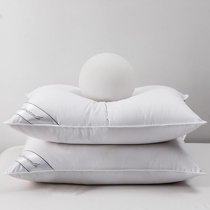 Goose Down & Feather Pair Pillows Insert for Side and Back Sleepers White Color,100% Soft Cotton King 20x36in