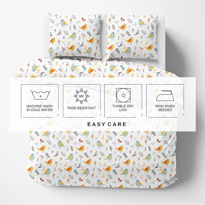 Kotton Culture 1 Pc Twin Size Duvet Cover Only -100% Egyptian Cotton 600 TC Ultra Soft Premium Durable Comforter Cover Zipper Closure & Corner Ties (Forest Birds, Twin/Twin XL 68" X 90")