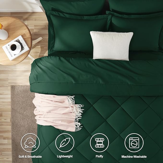 CozyLux Oversized King Comforter Set Emerald Green, 7 Pieces Bed in a Bag Comforter Set with Sheets, All Season Bedding Set with Down Alternative Comforter, Sheets, Pillowcases & Shams