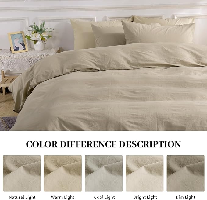NEXHOME PRO Duvet Cover Set Kids Twin Size Linen Feel Textured Organic Natural 100% Washed Cotton Duvet Cover 2 Pieces Bedding Set with Zipper Closure & Corner Ties, Breathable (No Comforter) 68"x90"