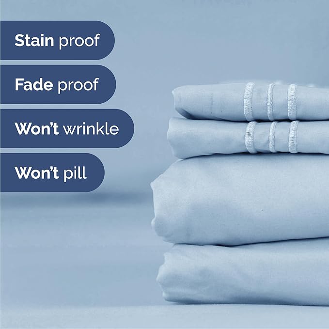 Queen Size 4 Piece Sheet Set - Comfy Breathable & Cooling Sheets - Hotel Luxury Bed Sheets for Women & Men - Deep Pockets, Easy-Fit, Extra Soft & Wrinkle Free Sheets - Sky Blue Oeko-Tex Bed Sheet Set