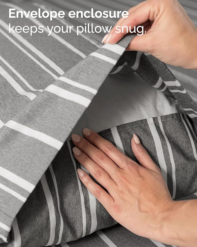 Twin XL 4 Piece Sheet Set - Comfy, Breathable & Cooling - Soft Hotel Luxury Bedding for Women, Men, Kids, Teens & Children - 1 Flat & 1 Fitted Sheet & 2 Pillowcases w/ Deep Pockets - Grey Stripes 3