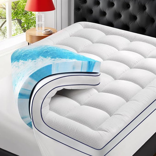 Premium Dual Layer 4 Inch Memory Foam Mattress Topper, 2 Inch Gel Memory Foam and 2 Inch Pillow Top Mattress Pad Cover for Back Pain, Extra Thick Comfort Support（RV Short Queen 60"x75"）