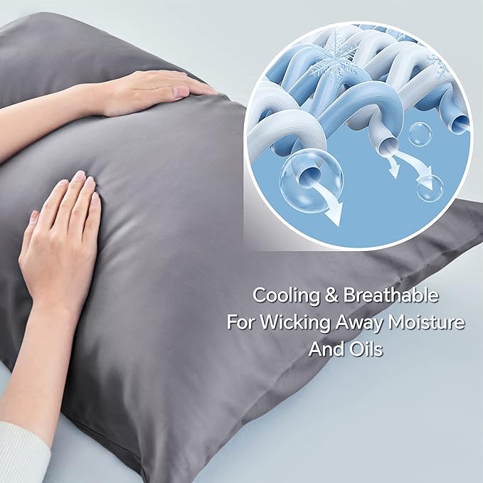BEDELITE Pillow Cases Standard Size Set of 2, Rayon Derived from Bamboo, Cooling Pillow Cases for Hot Sleepers & Night Sweats, Breathable and Silky Soft Envelope Pillowcases(Grey, 20"x26")