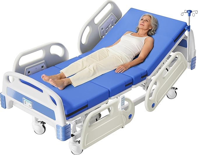 5 Function 600LBS Full Electric Hospital Bed, Beds for Home Use, Special Needs Medical Bed for Seniors with Mattress, Adjustable Hospital, Frame IV Pole, Medical Equipment Beds