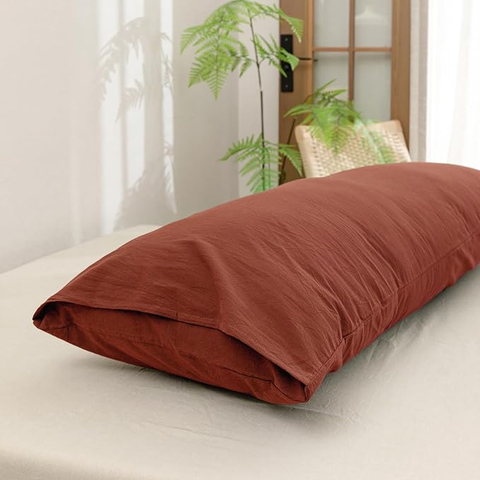 BESTOUCH 100% Washed Cotton Pillowcase for Hair and Skin Linen Feel Soft Comfortable Breathable 1 Pcs Pillow Case with Envelope Closure Solid Crimson Red Body 20x54 Inches