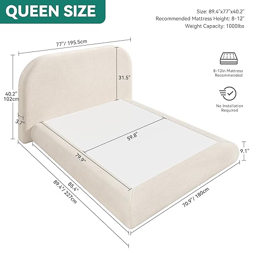 YITAHOME Queen Size Bed Frame, Velvet Upholstered Platform Bed Frame with Headboard, Soft Cloud Bed with Footboard, Rounded Corners, 10 Seconds Easy Assembly, Beige (Not Include Box Spring)