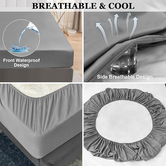 Sufdari Full Size Mattress Protector,Waterproof Mattress Protector,Fitted Sheet Style Mattress Cover with 18" Deep Pocket,Washable and Comfortable-Gray,Full