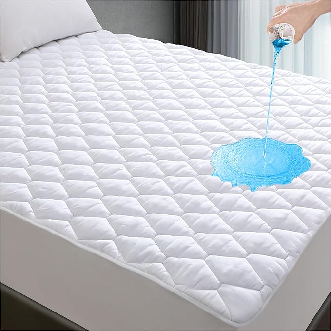 Lunsing Soft King Waterproof Mattress Protector, Breathable King Size Mattress Pad Cover, 6-18 Inches Deep Pocket, White