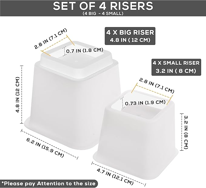 Utopia Bedding Bed Riser, 3 & 5 Inches Adjustable Furniture Risers for 8 Inch Combined Furniture Lift, Under Bed Storage & Dorm Room Essential, Supports Up to 1,300 lbs (36 Set, White)
