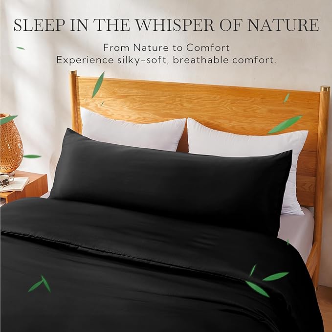 MR&HM Cooling Body Pillow Case 20"x54", Body Pillow Cover for Hot Sleepers, Breathable & Moisture Wicking, Silky Soft Envelope Long Pillowcase, Rayon Derived from Bamboo & Polyester Blend, Black