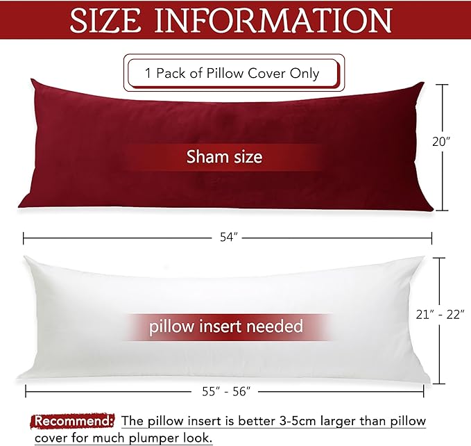 StangH Christmas Red Body Pillow Cover, Soft Velvet Body Pillowcase for Pregnant Women, Holiday Lavish Decorative Oblong Pillowcase for Bedroom/Theater/Sofa/Couch, 20 x 54 inches Long, 1 Pc