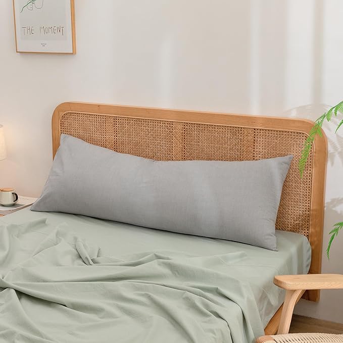 BESTOUCH 100% Washed Cotton Pillowcase for Hair and Skin Linen Feel Soft Comfortable Breathable 1 Pcs Pillow Case with Envelope Closure Solid Light Grey Body 20x54 Inches